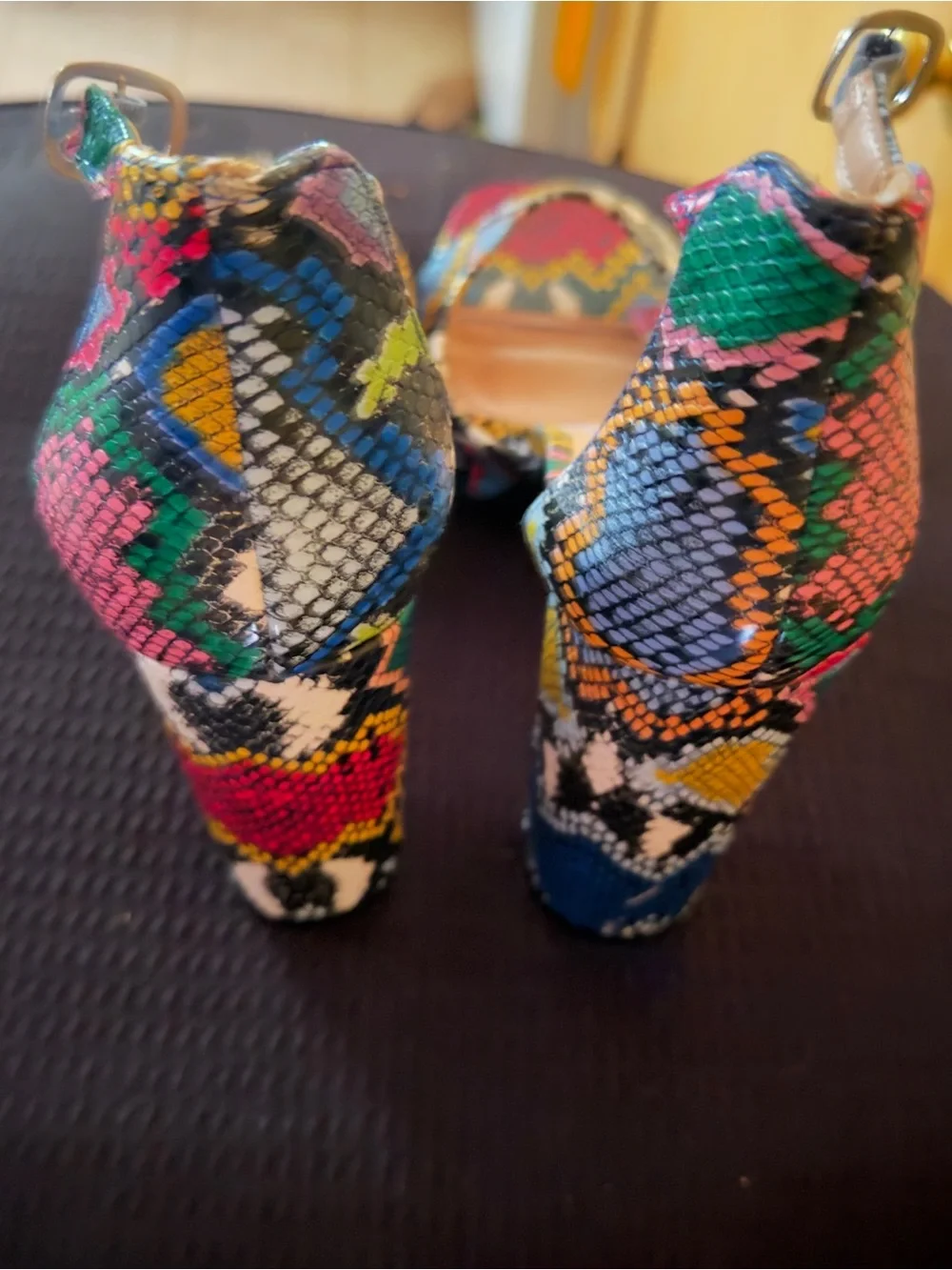 Size 10 Colorful Snake-Print Block Platform Size Heel Sandals - Women